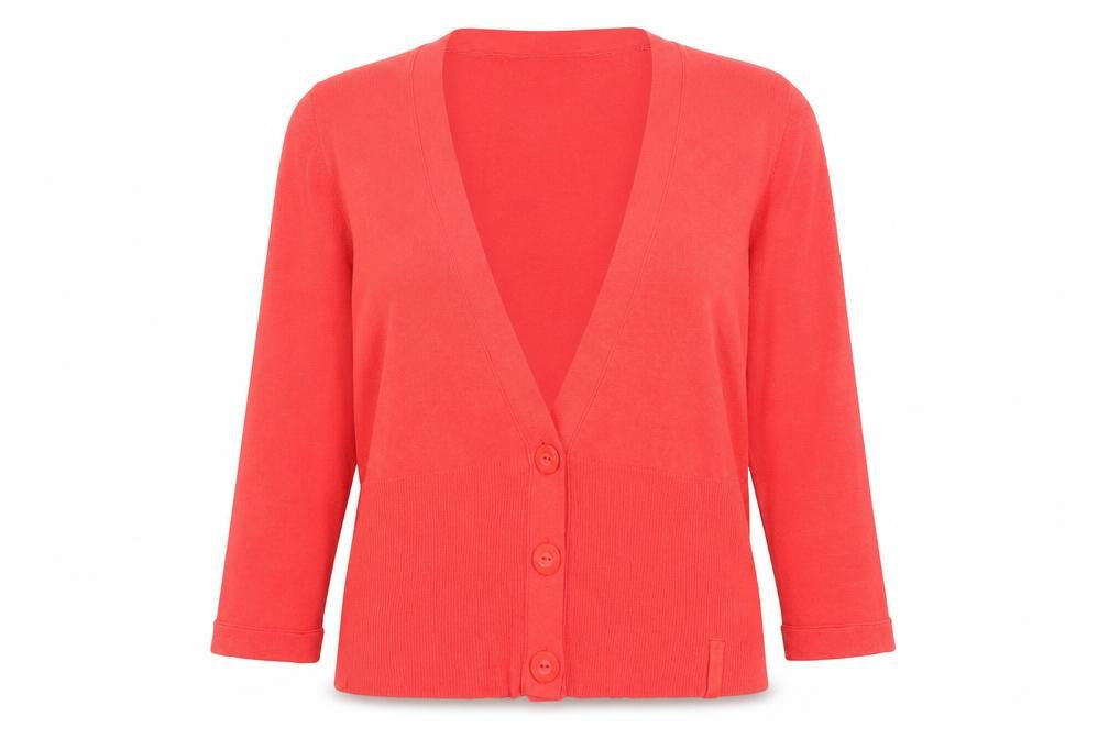 Betty Barclay Womens Red V-Neck Rayon Cardigan Jumper Size 14