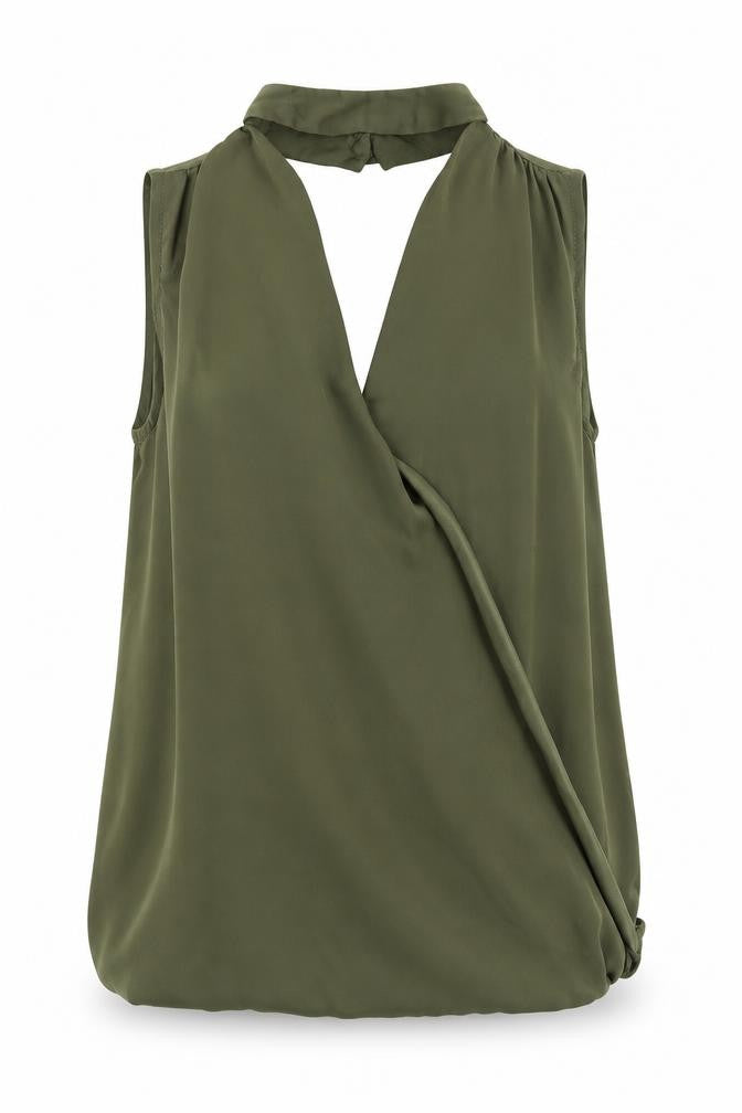New Look Womens Green Polyester Basic Blouse Size 8 V-Neck - Choker