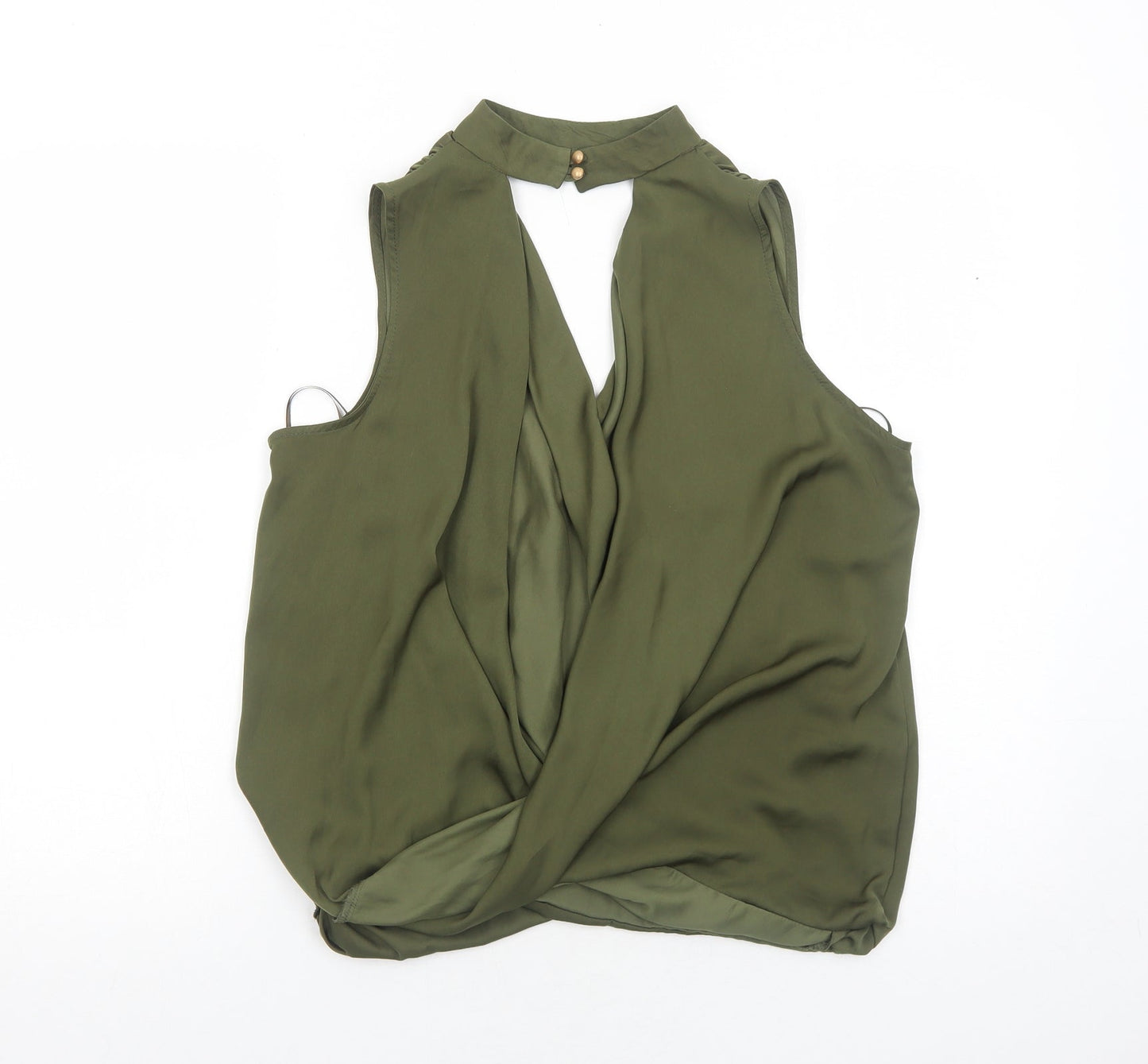 New Look Womens Green Polyester Basic Blouse Size 8 V-Neck - Choker