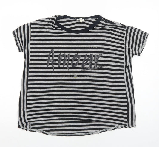River Island Womens Grey Striped Viscose Basic T-Shirt Size 10 Round Neck - Amour