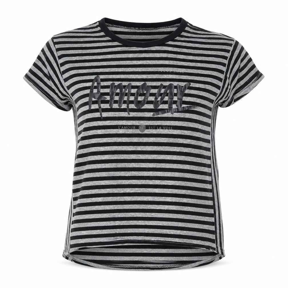 River Island Womens Grey Striped Viscose Basic T-Shirt Size 10 Round Neck - Amour