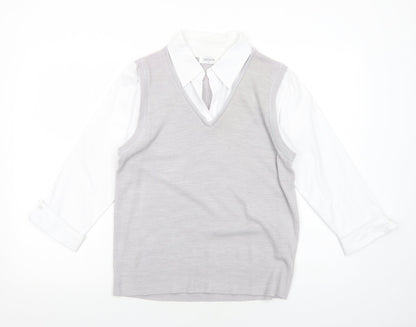 Editions Womens Grey Acrylic Basic Blouse Size 14 V-Neck