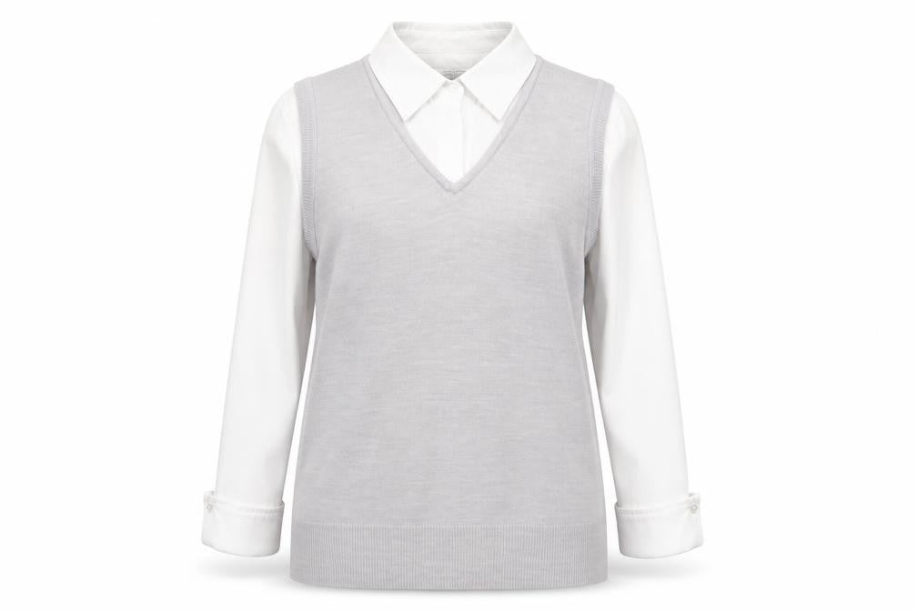 editions Womens Grey Acrylic Basic Blouse Size 14 V-Neck