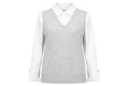Editions Womens Grey Acrylic Basic Blouse Size 14 V-Neck