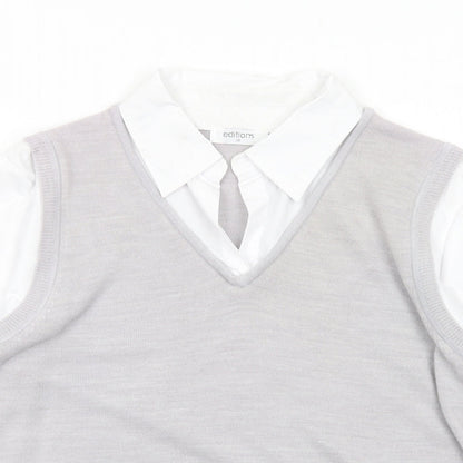 Editions Womens Grey Acrylic Basic Blouse Size 14 V-Neck
