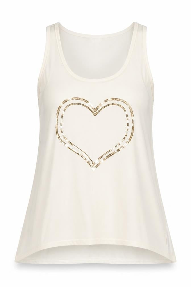 Apricot Womens Ivory Polyester Basic Tank Size M Scoop Neck - Heart
