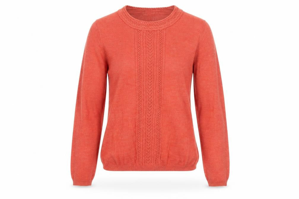 EWM Womens Orange Round Neck Polyester Pullover Jumper Size S