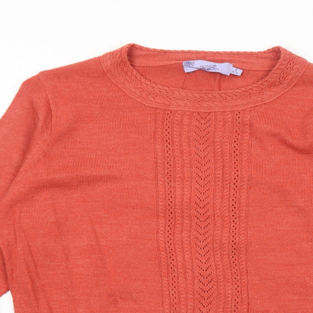 EWM Womens Orange Round Neck Polyester Pullover Jumper Size S