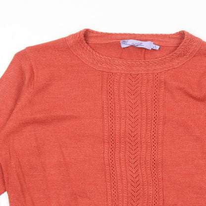 EWM Womens Orange Round Neck Polyester Pullover Jumper Size S