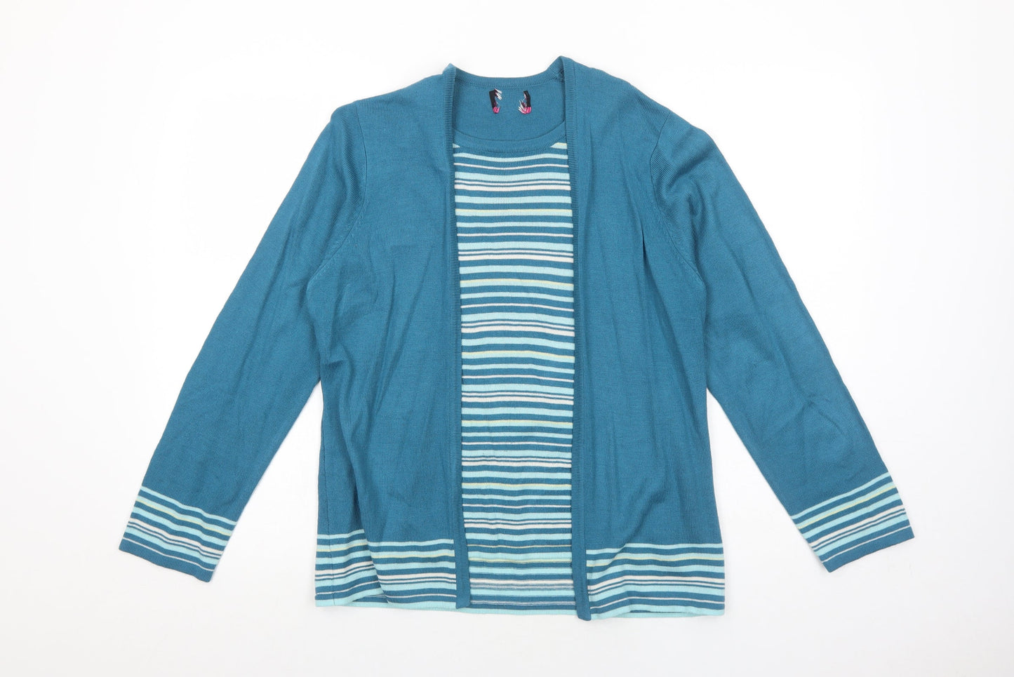 Arista Womens Blue Striped Acrylic Basic Blouse Size 12 Round Neck