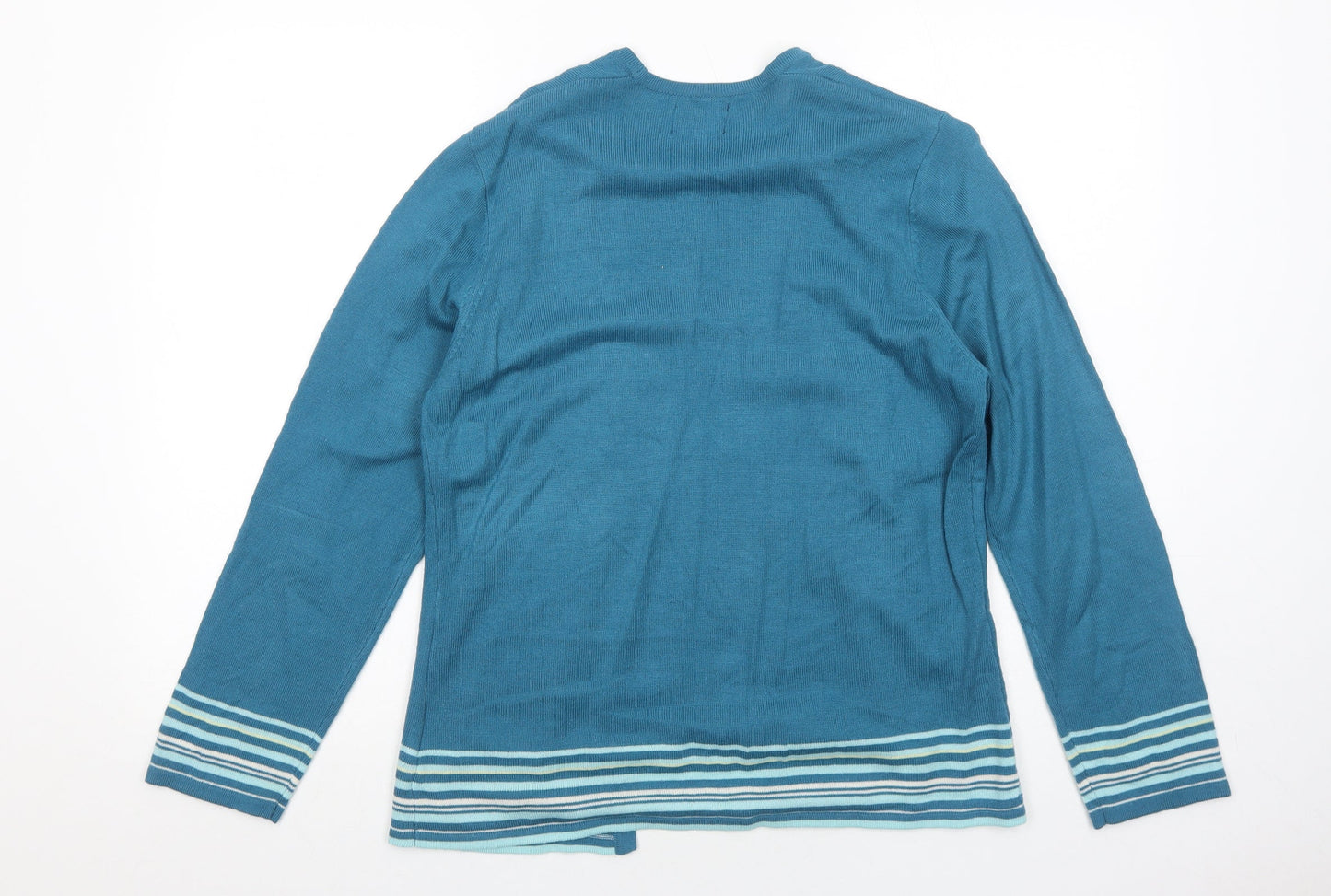 Arista Womens Blue Striped Acrylic Basic Blouse Size 12 Round Neck
