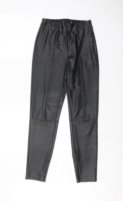 Preworn Womens Black Polyester Trousers Size S Regular Zip