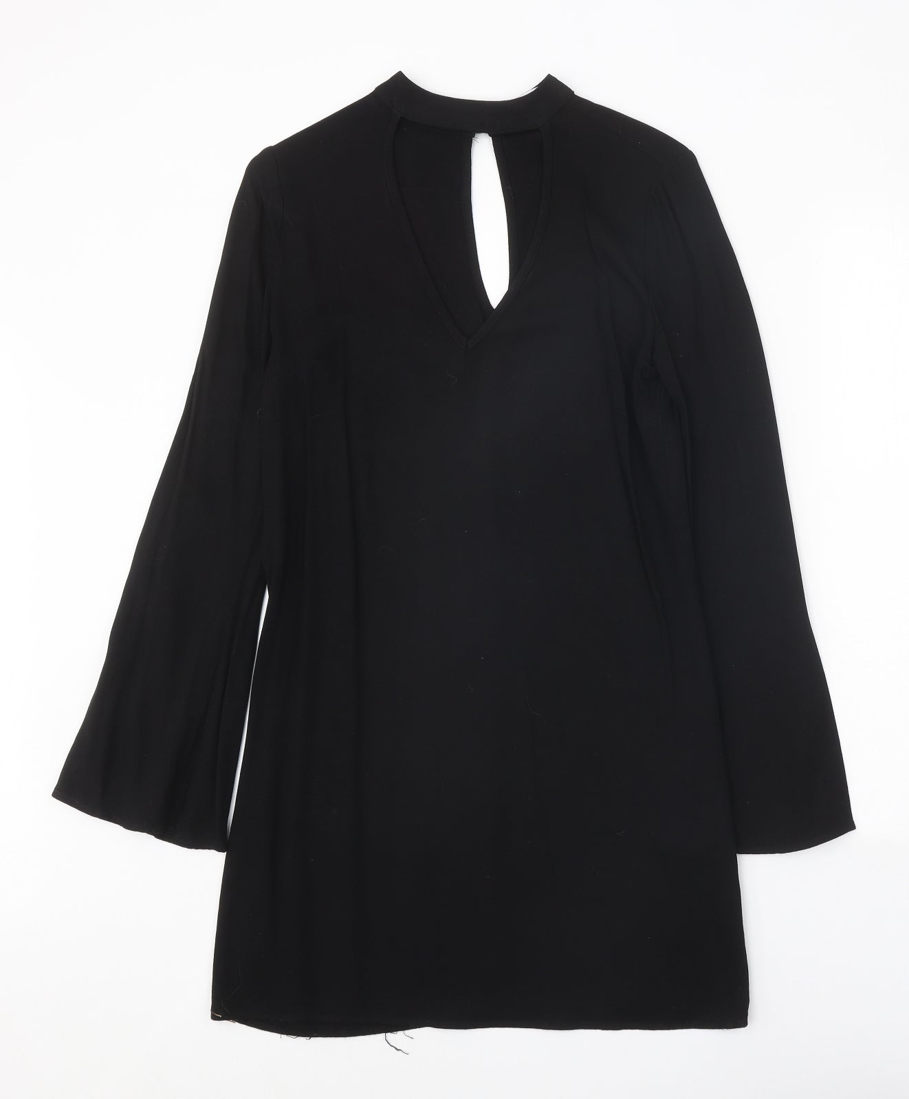JustFab Womens Black Polyester A-Line Size XS V-Neck Button