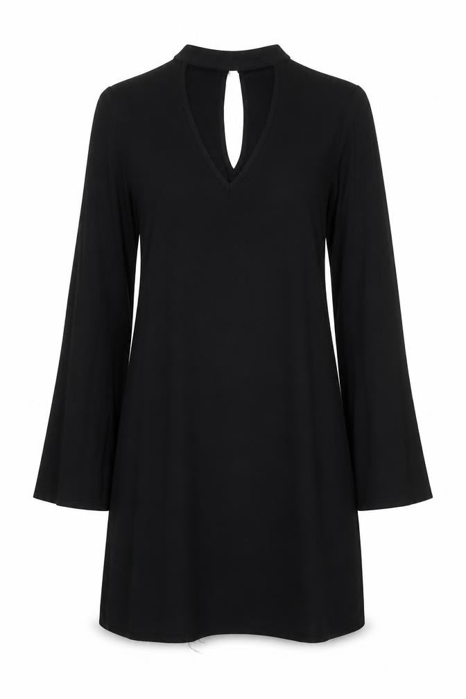 JustFab Womens Black Polyester A-Line Size XS V-Neck Button