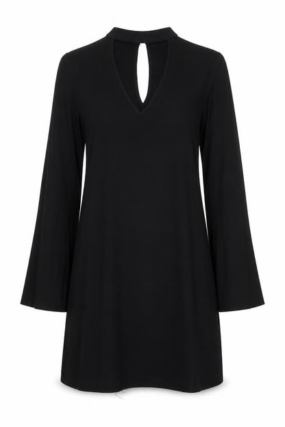 JustFab Womens Black Polyester A-Line Size XS V-Neck Button