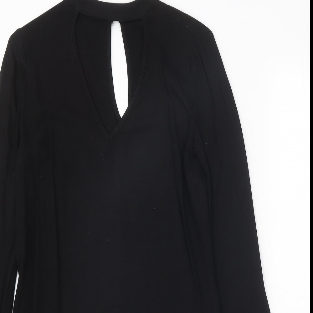 JustFab Womens Black Polyester A-Line Size XS V-Neck Button