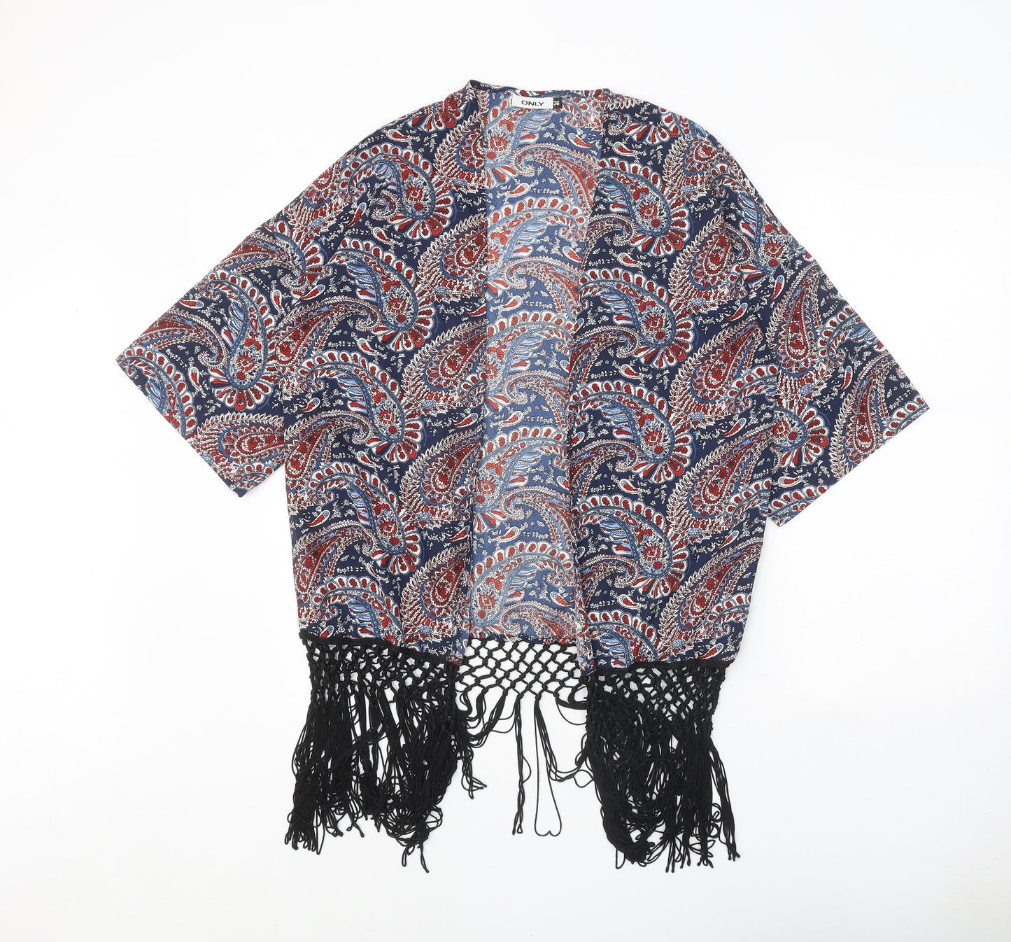 Only Womens Blue Paisley Polyester Kimono Blouse Size 8 V-Neck