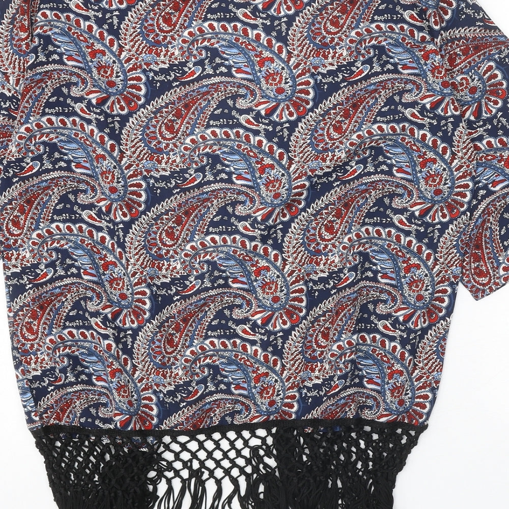 Only Womens Blue Paisley Polyester Kimono Blouse Size 8 V-Neck