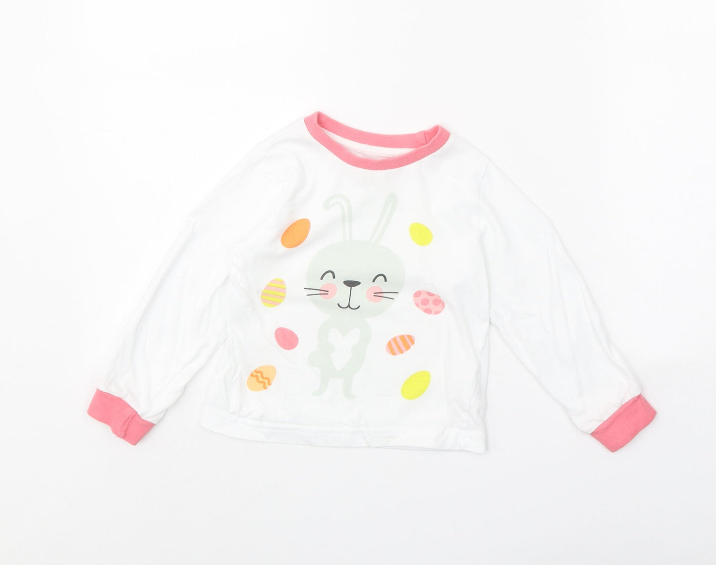 Easter Girls White 100% Cotton Basic T-Shirt Size 2-3 Years Round Neck Pullover - Easter Bunny