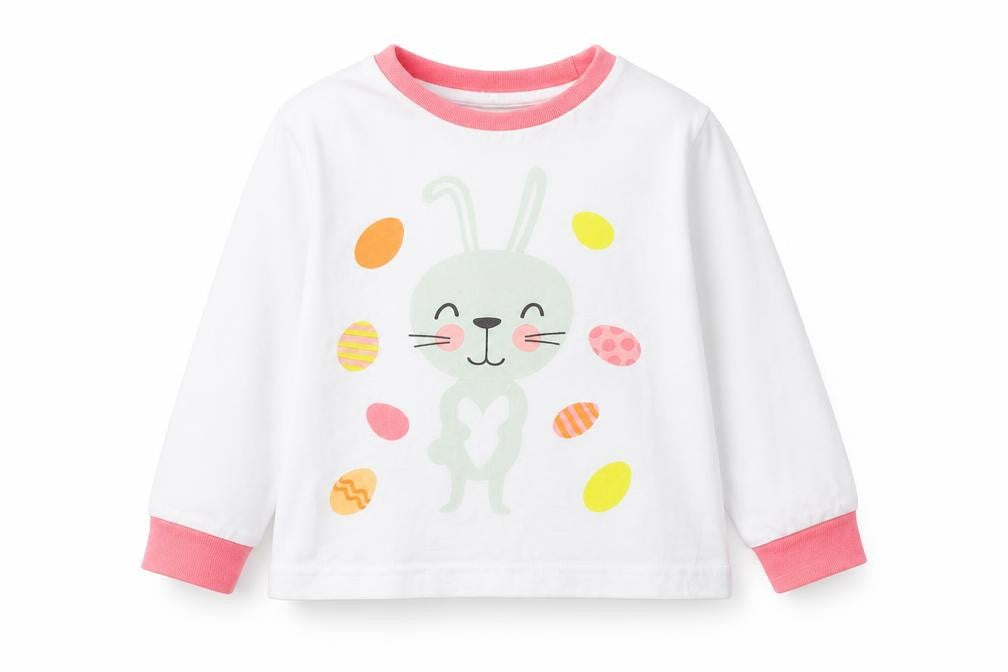 Easter Girls White 100% Cotton Basic T-Shirt Size 2-3 Years Round Neck Pullover - Easter Bunny