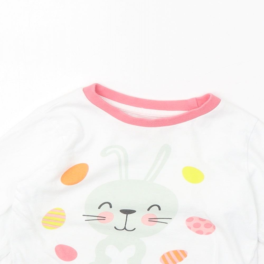 Easter Girls White 100% Cotton Basic T-Shirt Size 2-3 Years Round Neck Pullover - Easter Bunny
