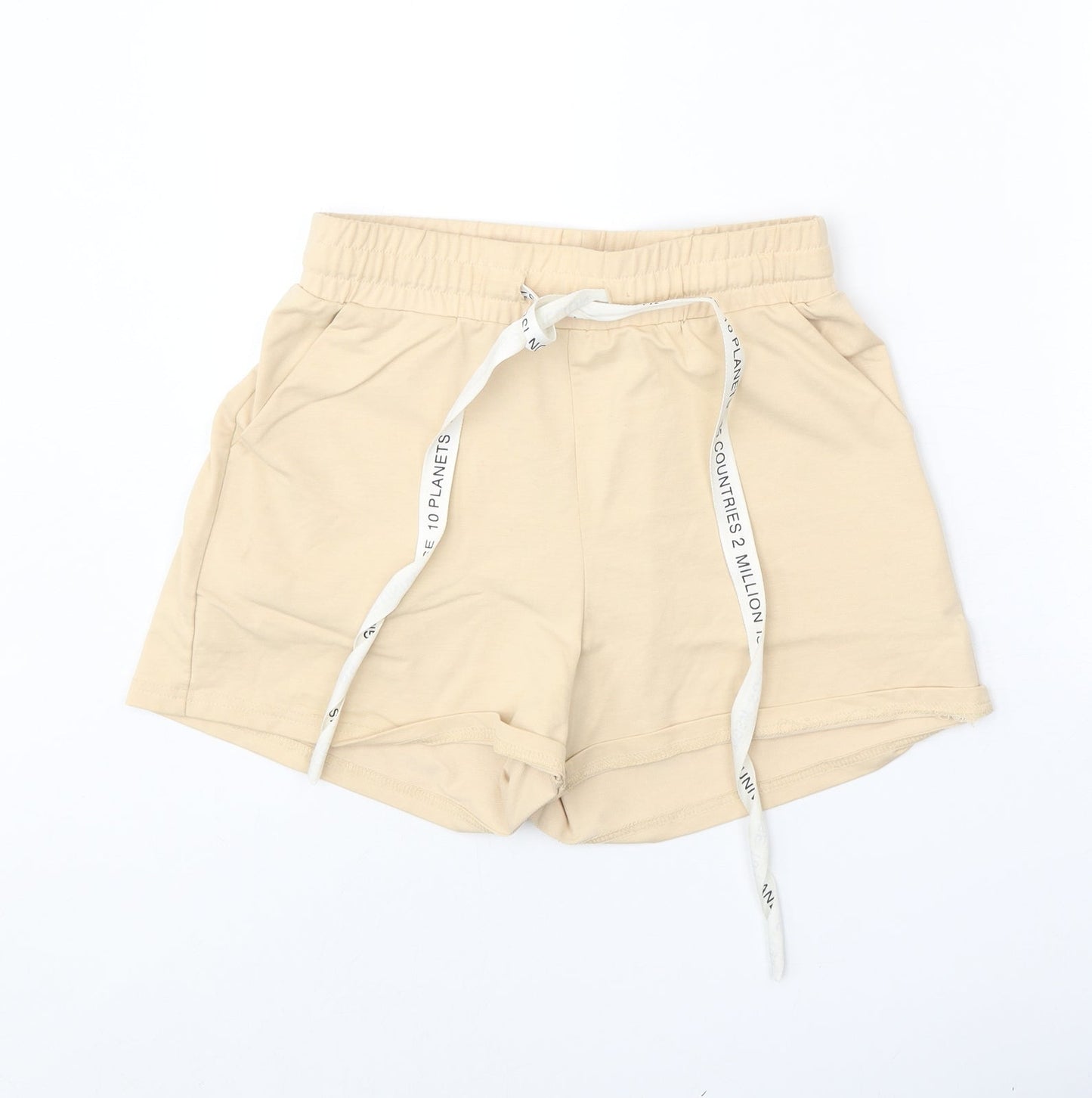 Flo Mode Womens Beige Camel Sweat Shorts Size S Regular Tie