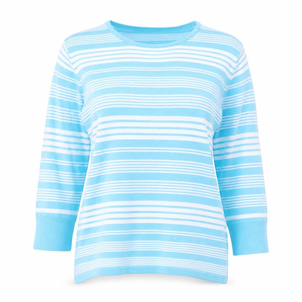 PARAMOUR Womens Blue Boat Neck Striped Viscose Pullover Jumper Size M