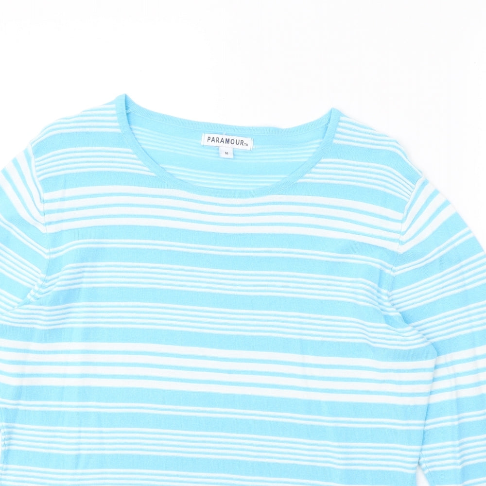 PARAMOUR Womens Blue Boat Neck Striped Viscose Pullover Jumper Size M