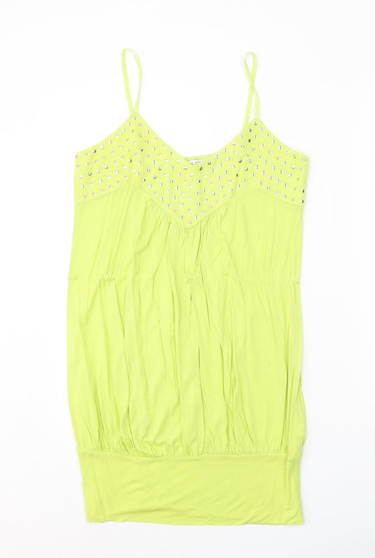 Select Womens Green Viscose Tank Dress Size 12 V-Neck Pullover