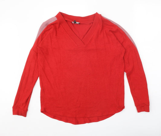 NEXT Womens Red V-Neck Acrylic Pullover Jumper Size 10