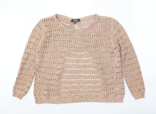 OPUS Womens Beige Boat Neck Cotton Pullover Jumper Size 10 - Open Back