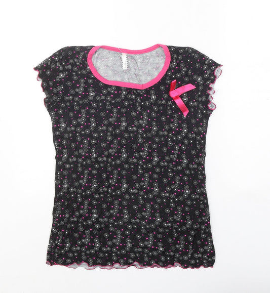 Nebula Womens Black Geometric Polyester Basic T-Shirt Size M Round Neck - Lettuce Hem