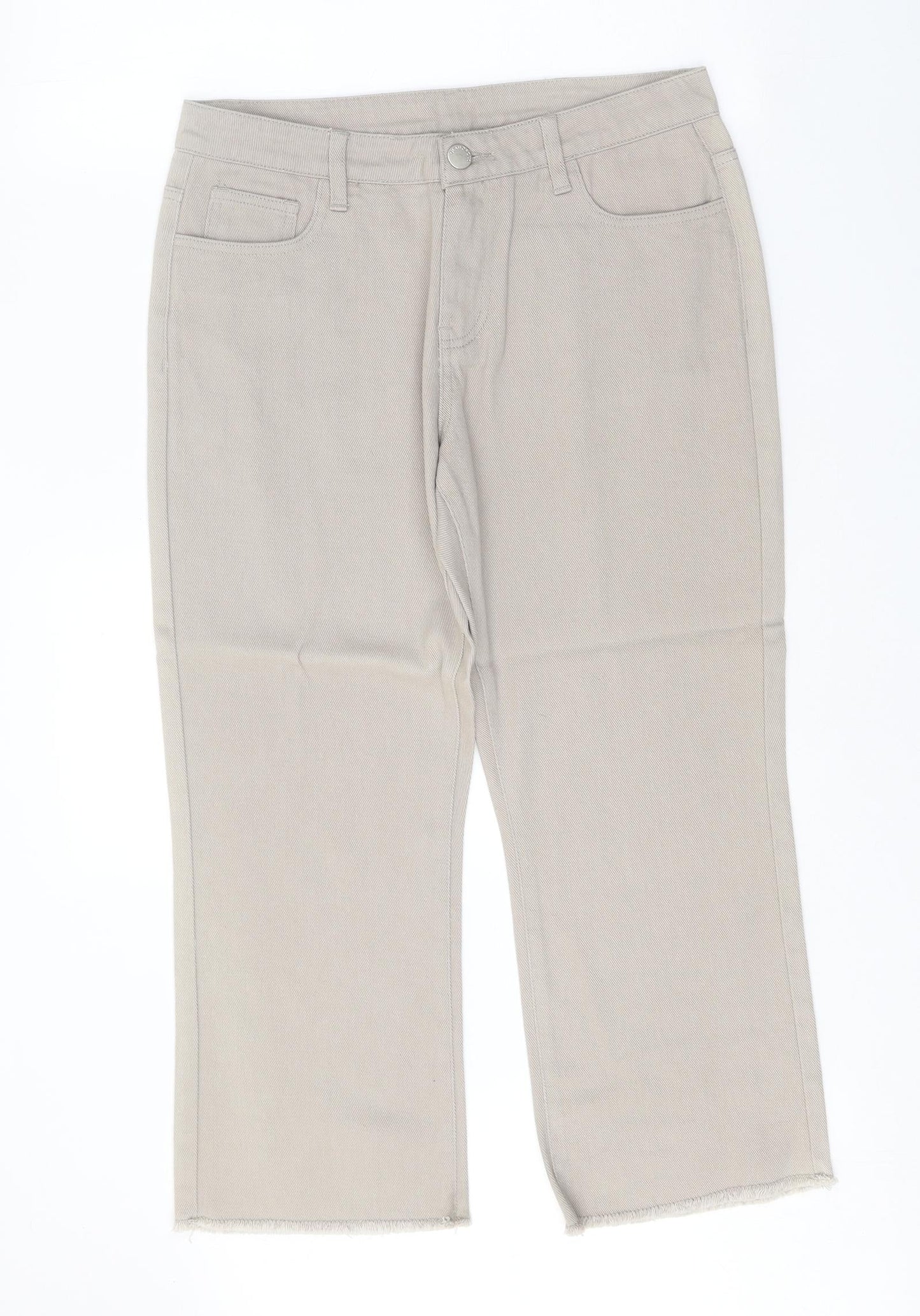 Preworn Womens Beige Cotton Wide-Leg Jeans Size 33 in Regular Zip