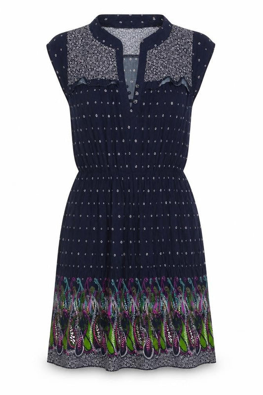 Glassons Womens Black Geometric Viscose A-Line Size 10 V-Neck Button