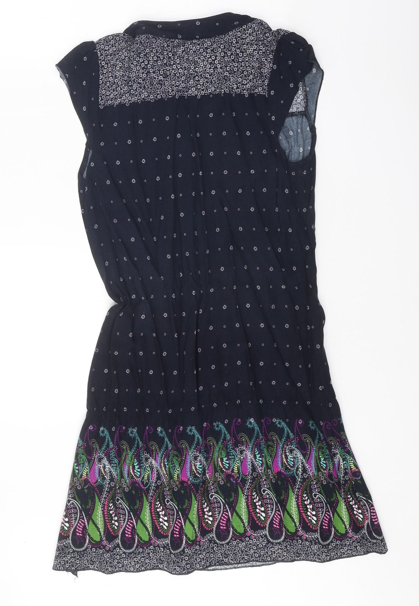 Glassons Womens Black Geometric Viscose A-Line Size 10 V-Neck Button