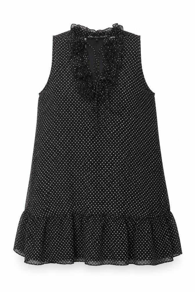 Mela London Womens Black Polka Dot Polyester A-Line Size L V-Neck Tie