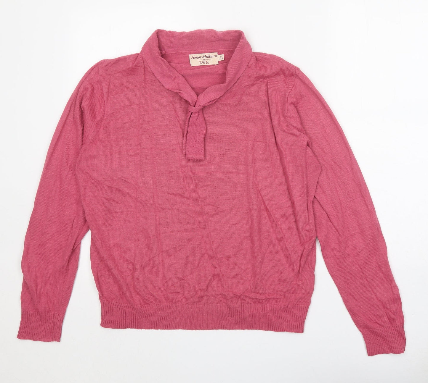 EWM Womens Pink V-Neck Acrylic Pullover Jumper Size 14