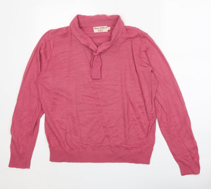 EWM Womens Pink V-Neck Acrylic Pullover Jumper Size 14