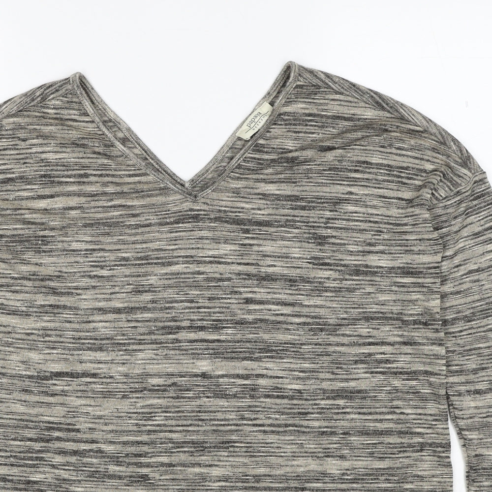 Papaya Womens Beige V-Neck Geometric Viscose Pullover Jumper Size 10