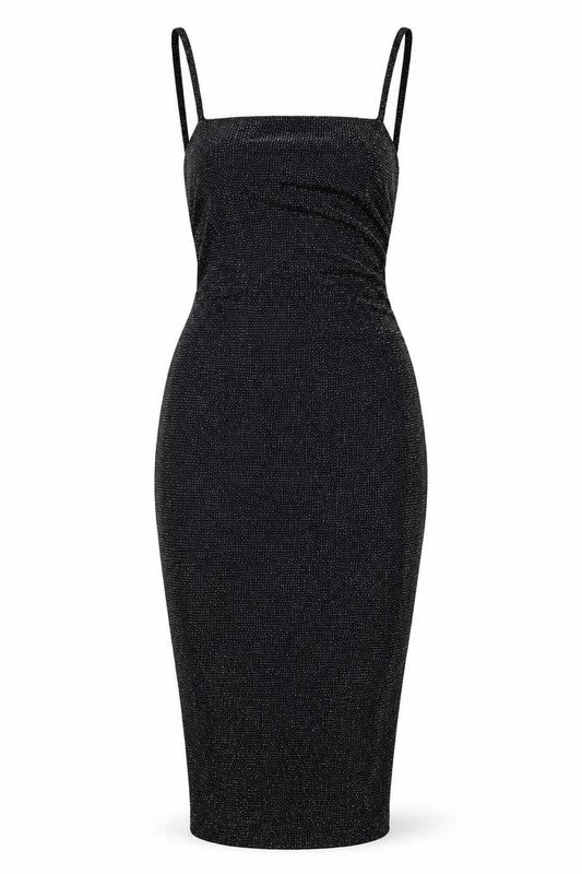 Boohoo Womens Black Nylon Pencil Dress Size 8 Square Neck Pullover