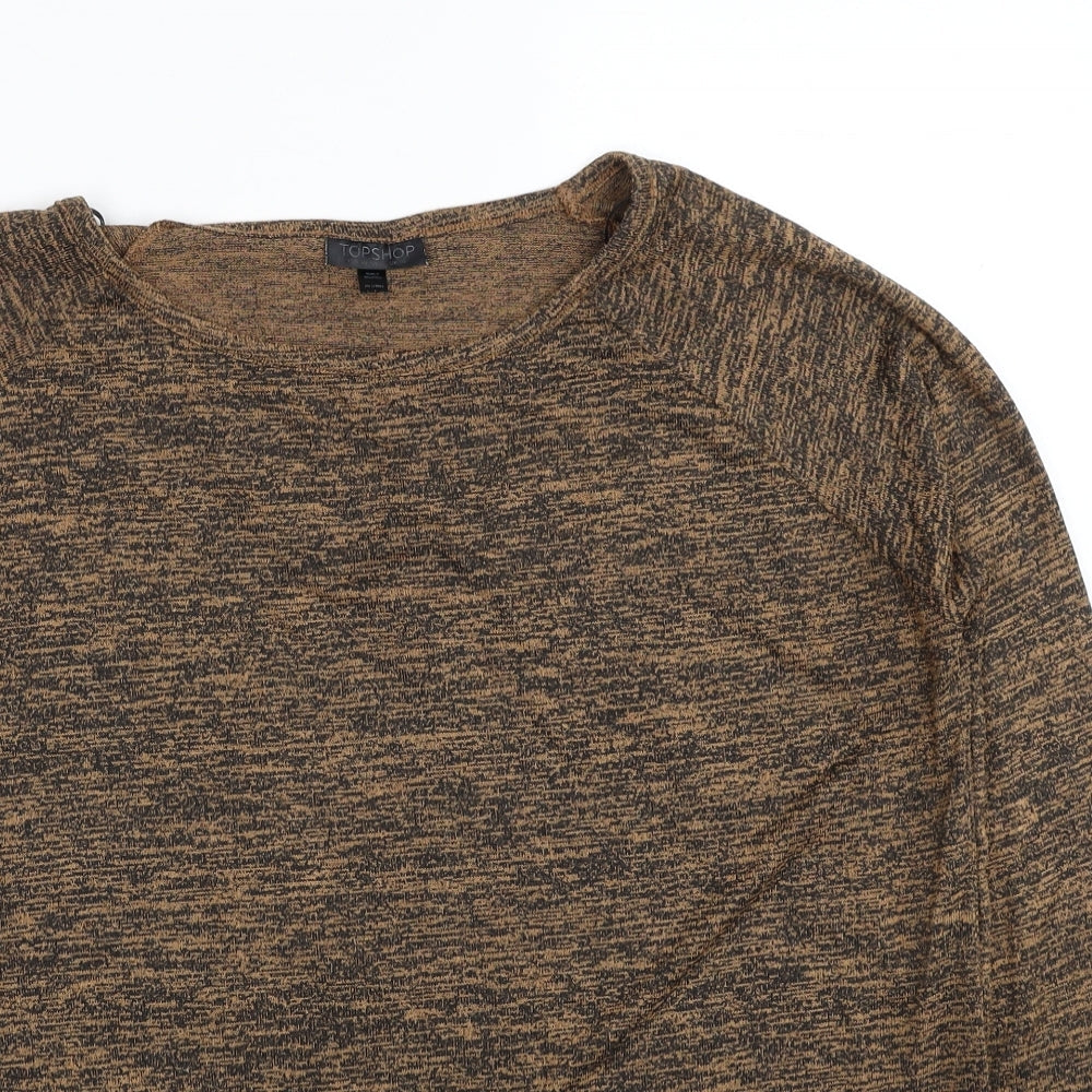 Topshop Womens Brown Round Neck Geometric Viscose Pullover Jumper Size 10