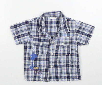 Stomp Boys Blue Plaid Cotton Basic Button-Up Size 6-9 Months Collared Button - Age 6-12 Months, Treasure Chest