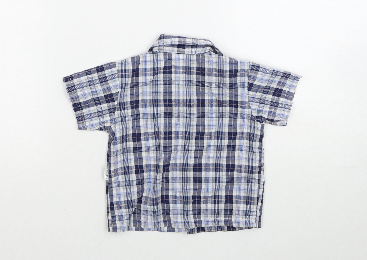 Stomp Boys Blue Plaid Cotton Basic Button-Up Size 6-9 Months Collared Button - Age 6-12 Months, Treasure Chest