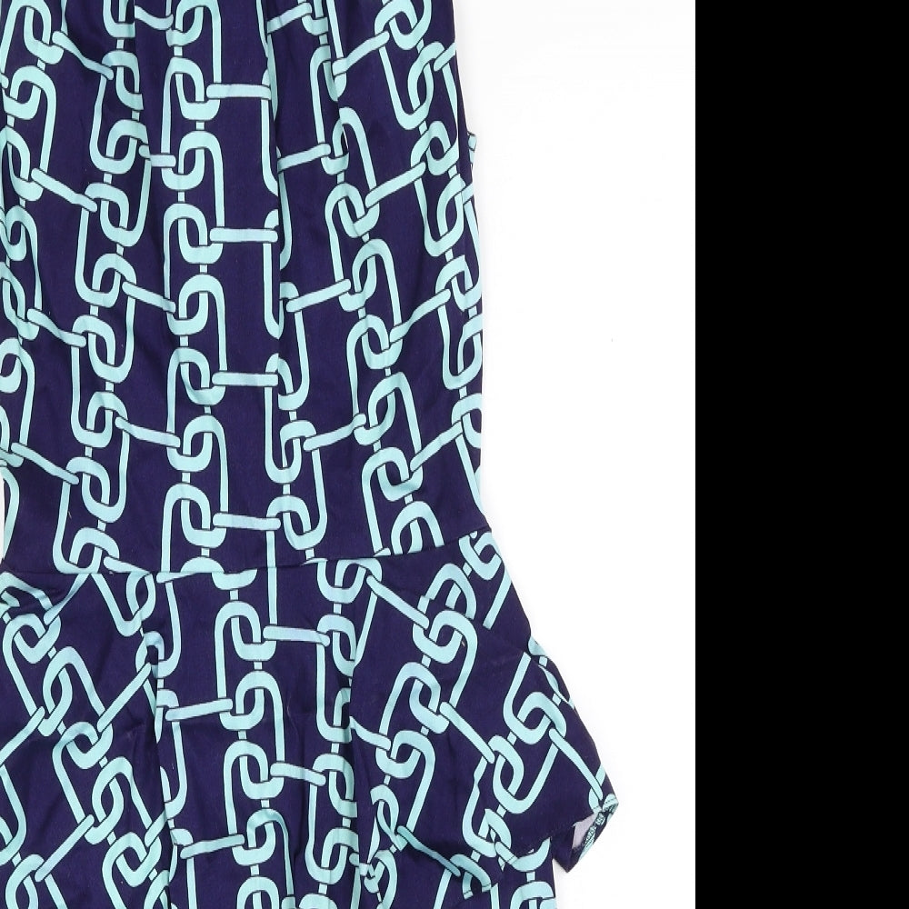Closet Womens Blue Geometric Cotton Pencil Dress Size 8 Round Neck Zip