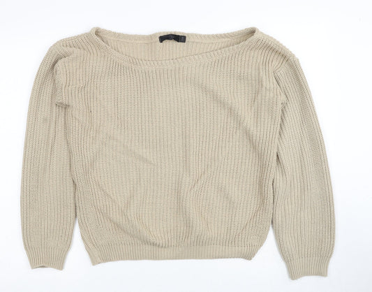 Missguided Womens Beige Round Neck Acrylic Pullover Jumper Size S - Size S/M