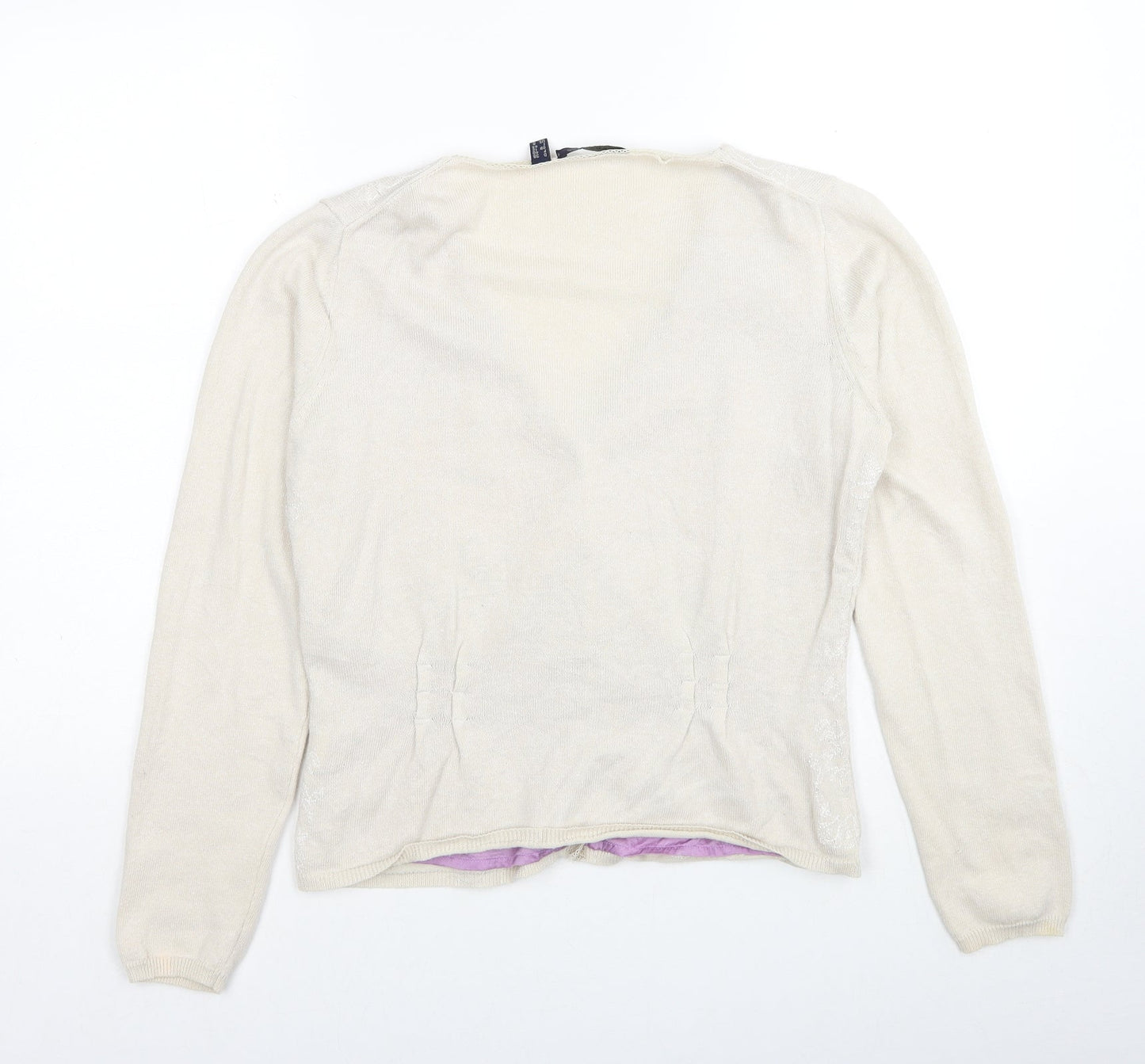 Kapalua Womens Beige V-Neck Geometric Linen Cardigan Jumper Size 12