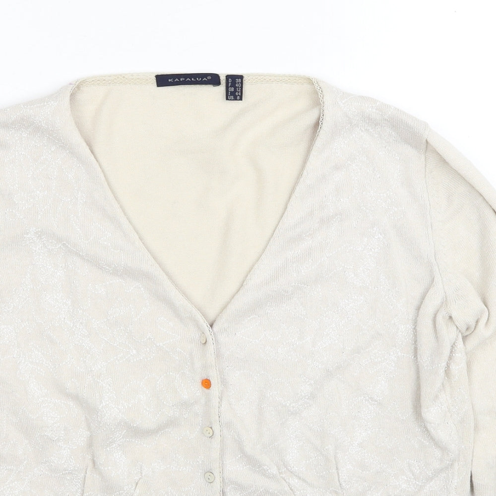 Kapalua Womens Beige V-Neck Geometric Linen Cardigan Jumper Size 12