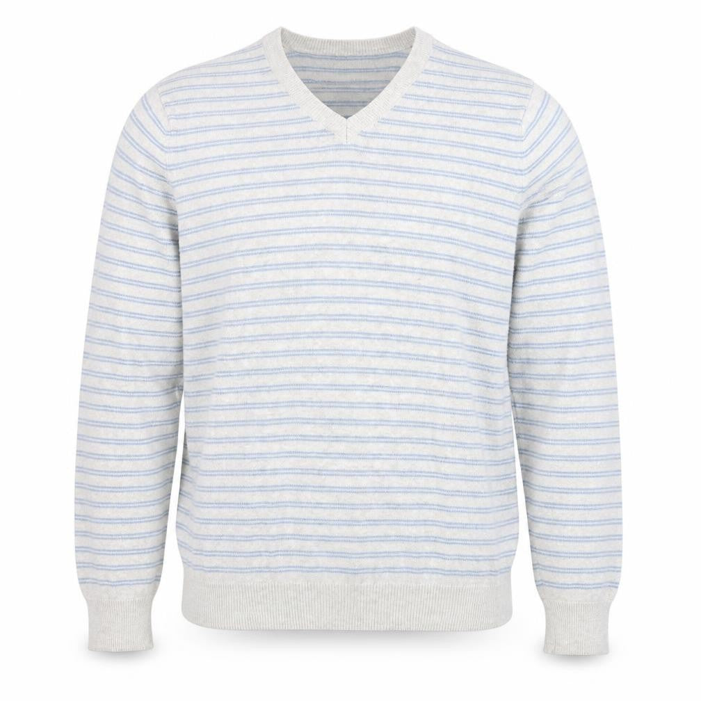 Marks & Spencer Mens Grey V-Neck Striped Cotton Pullover Jumper Size S Long Sleeve