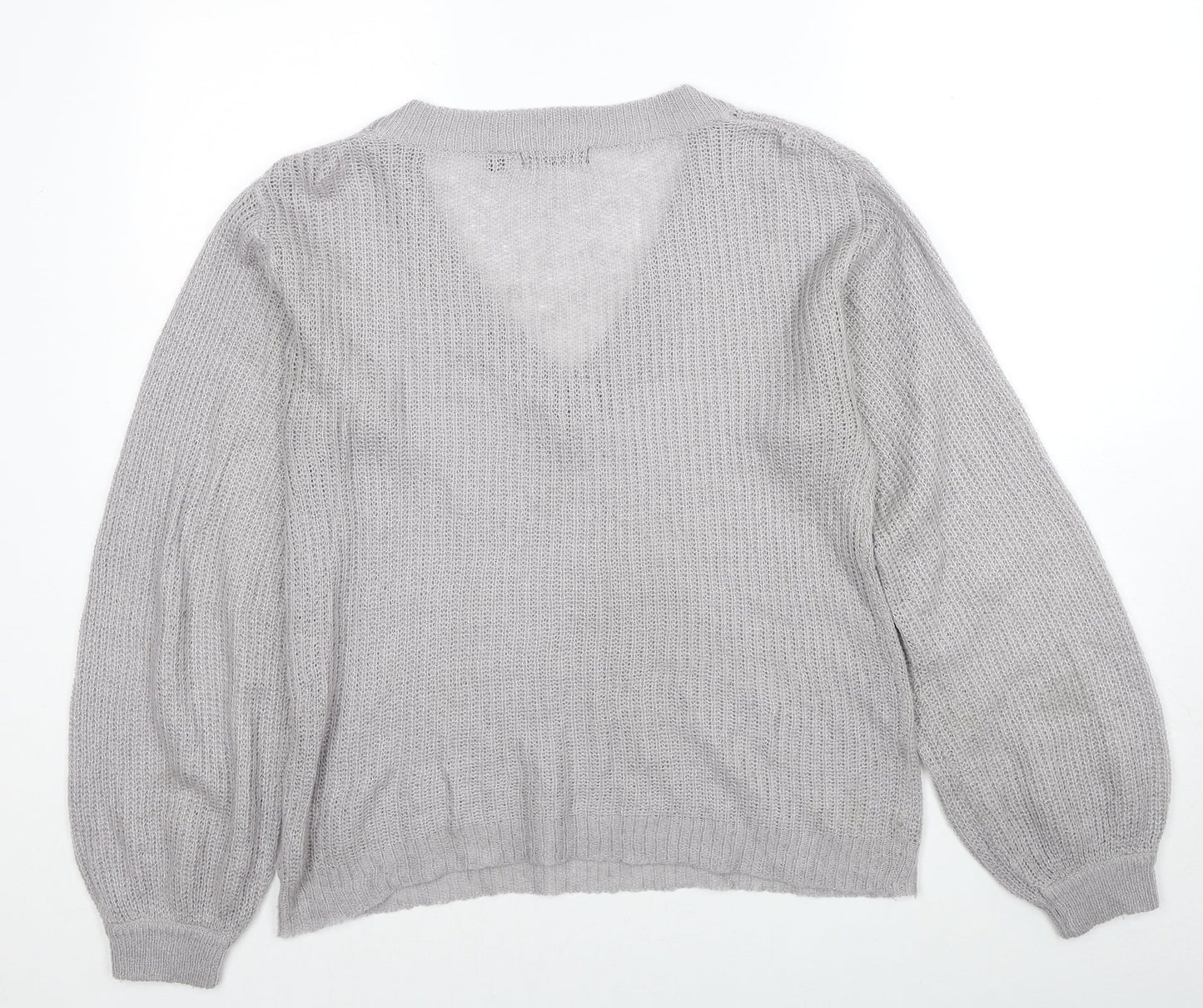 Brave Soul Womens Grey V-Neck Acrylic Pullover Jumper Size S
