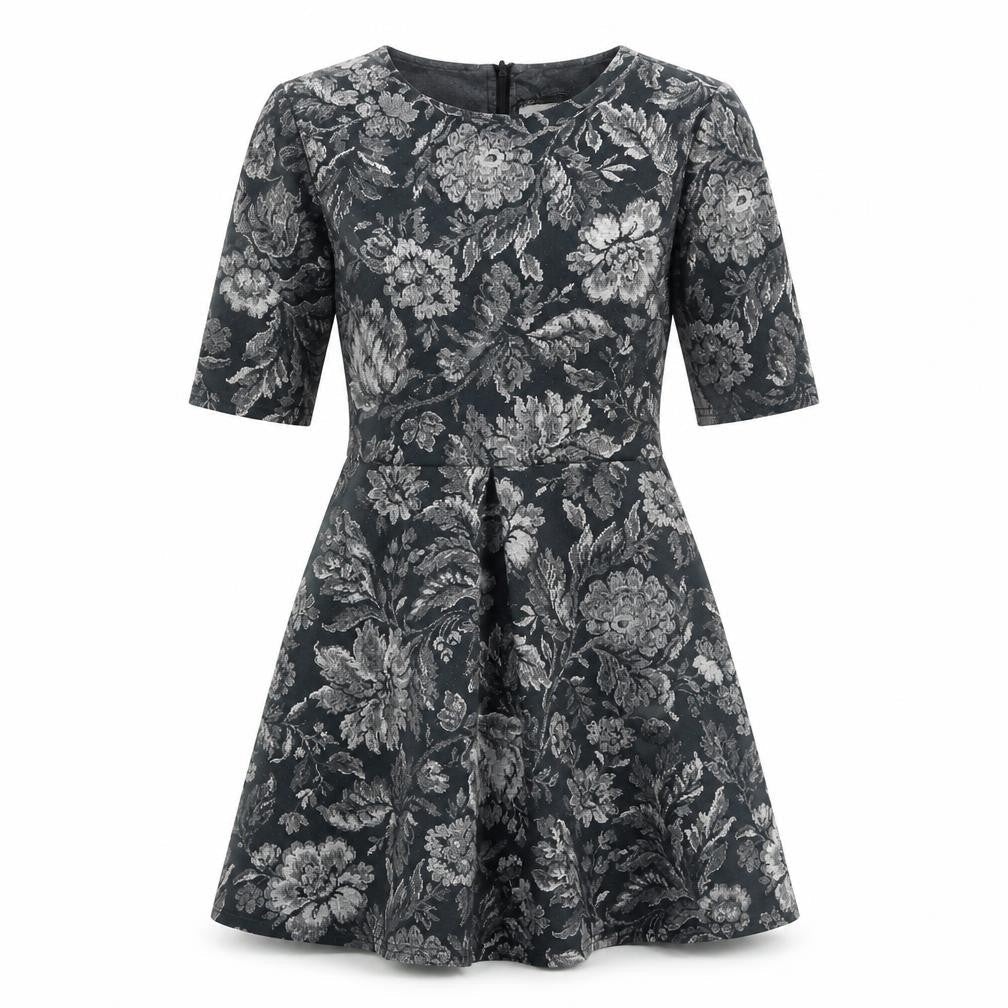 Warehouse Womens Green Floral Polyester A-Line Size 12 Round Neck Zip